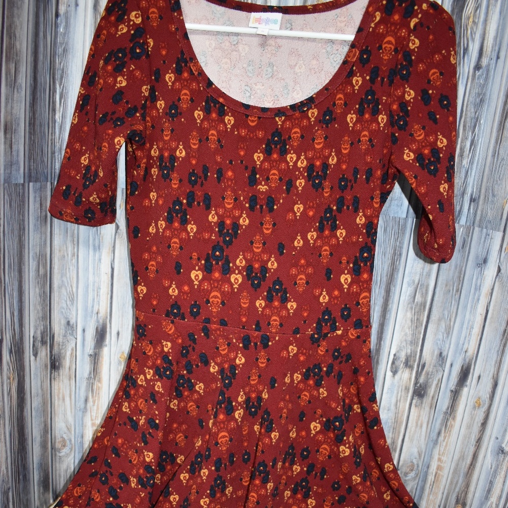 Lularoe Nicole Skater Dress Fall Colors Small